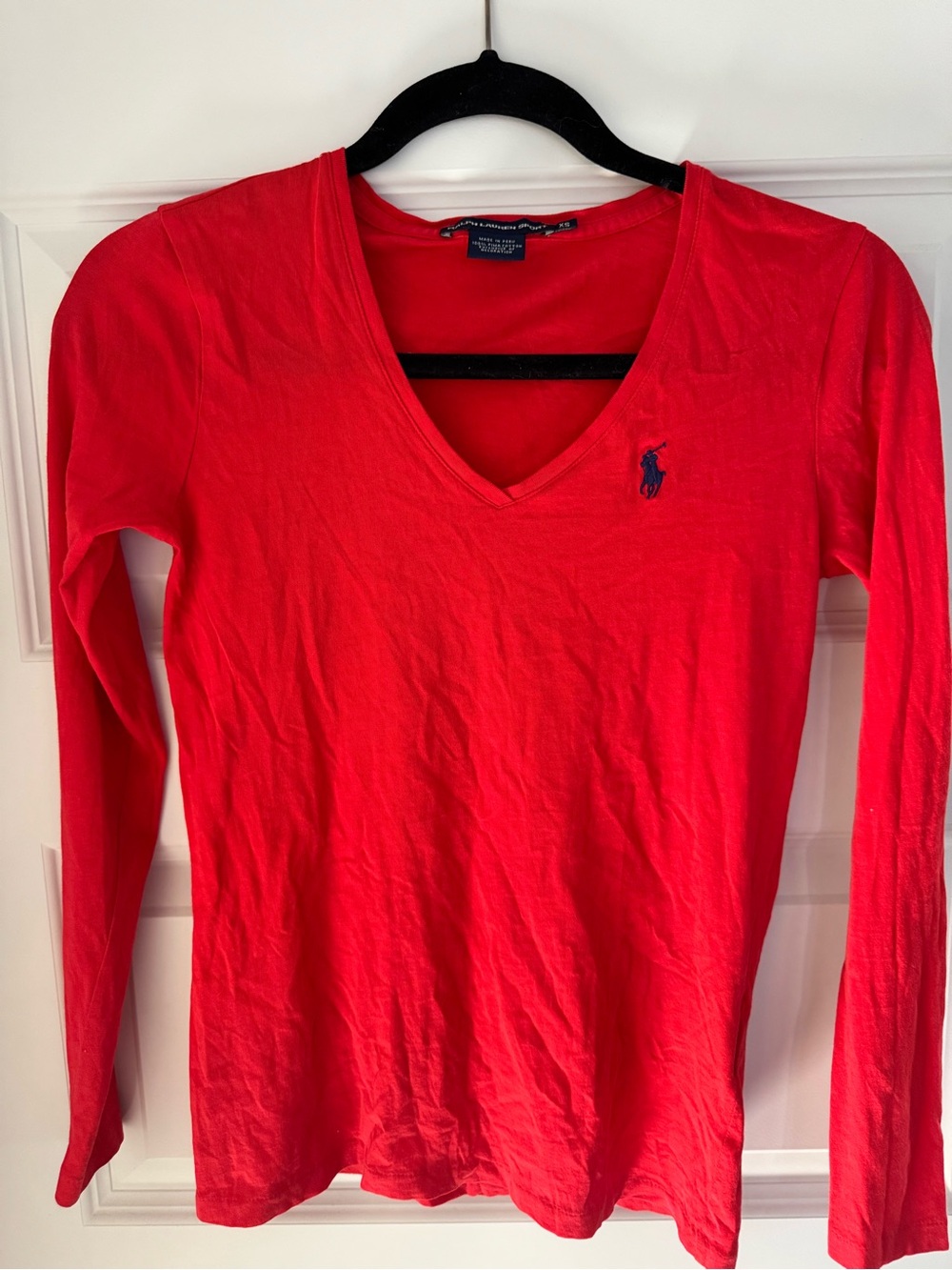Ralph Lauren Women's Crimson V-Neck Long Sleeve Tee